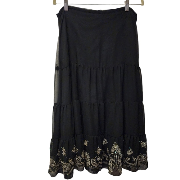 Vintage Gypsy Black Midi bohemian skirt - Picture 1 of 5